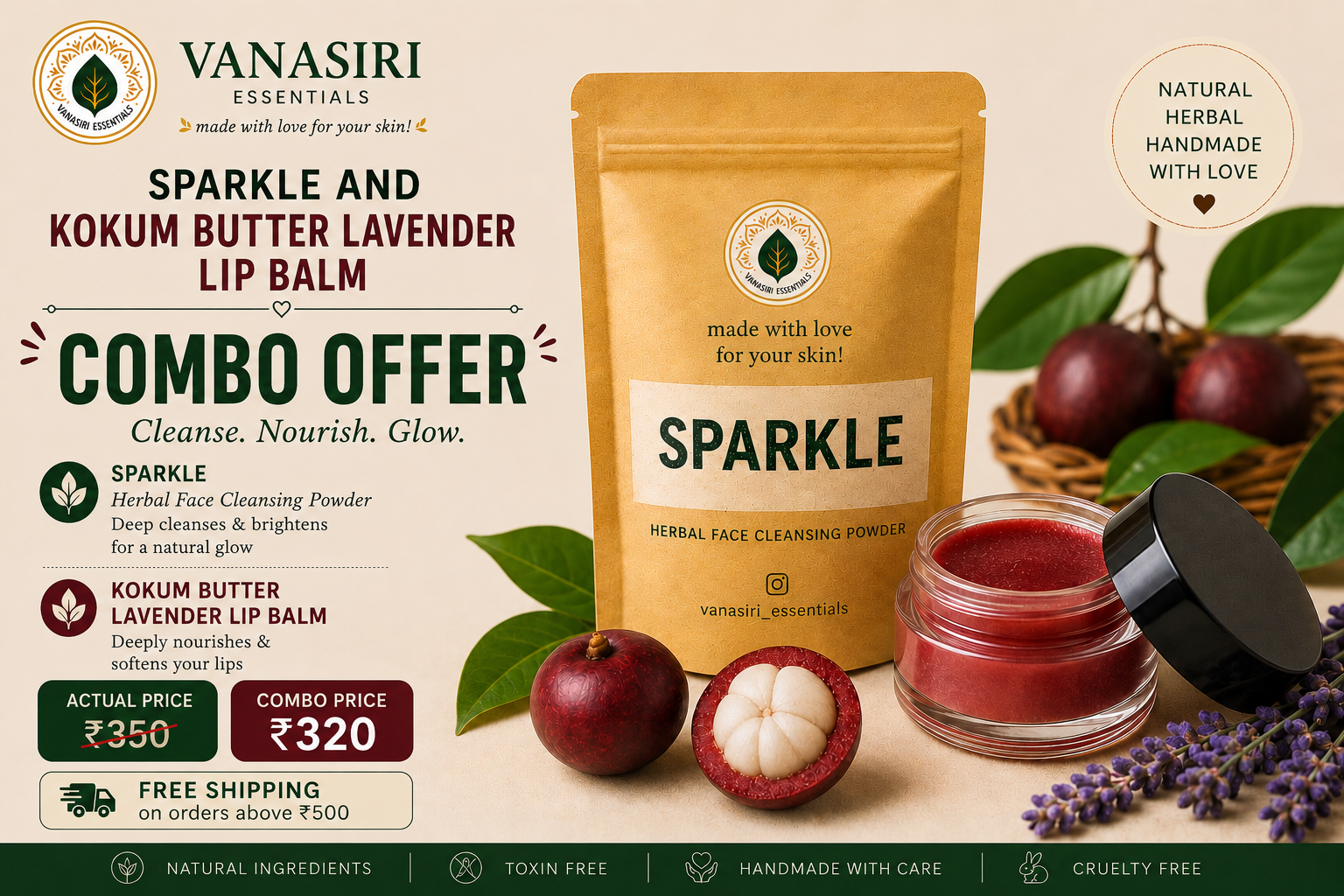 Sparkle & Kokum Butter Lavender Lip Balm – Combo Offer