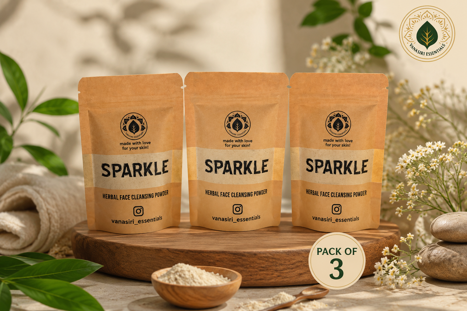Sparkle Herbal Face Cleansing Powder – Value Pack (Pack of 3)